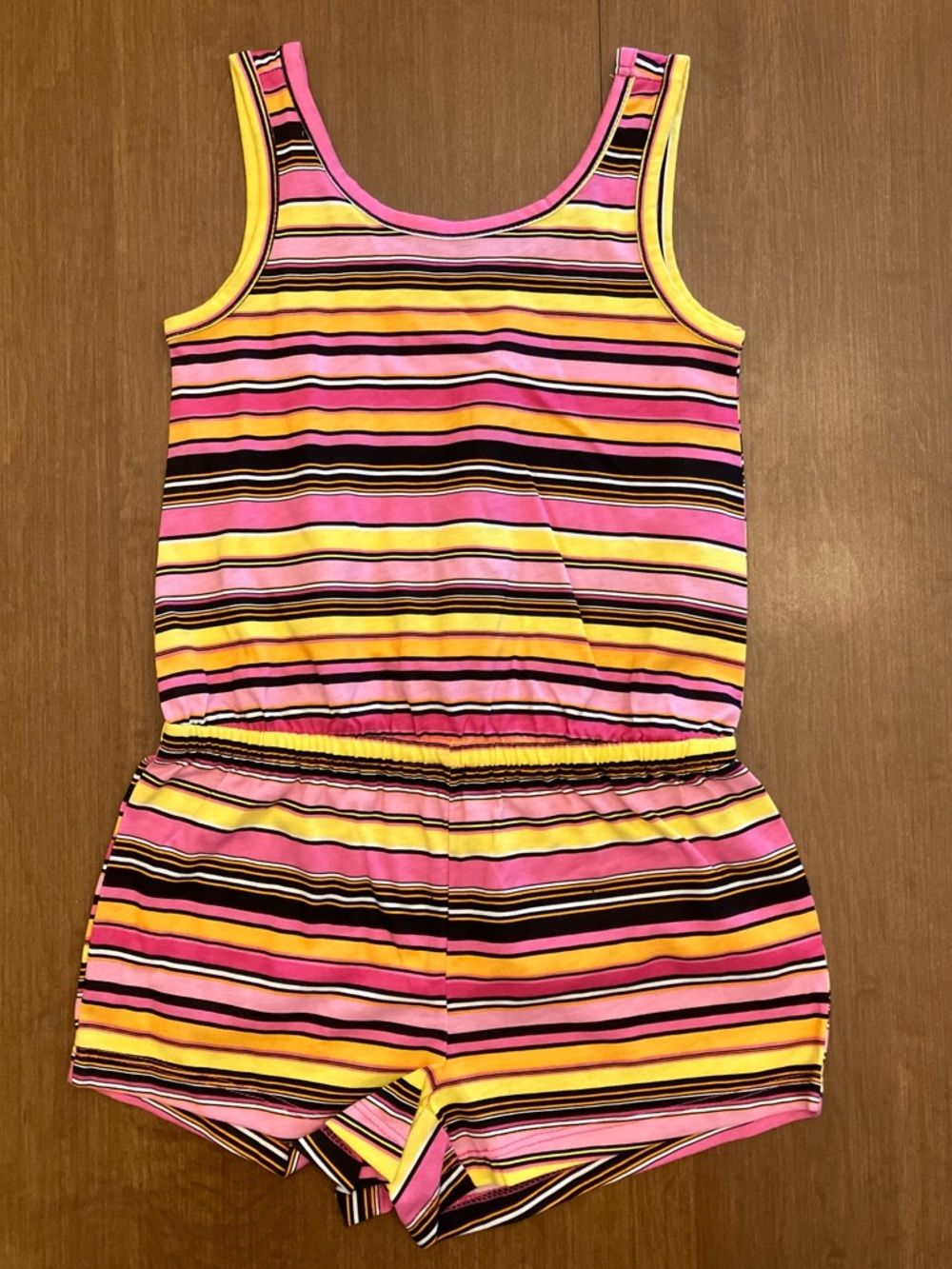 Set of 3 Tank Rompers- Pink & Yellow & Orange, Floral, Stripes, Solid - Picture 2 of 3